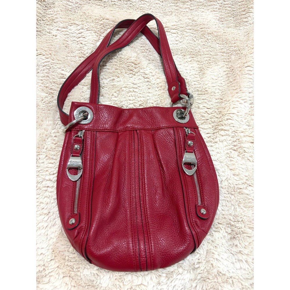 B. Makowsky Red Pebbled Leather Hobo Bag Y2K Mob Wife Animal Print Like NEW